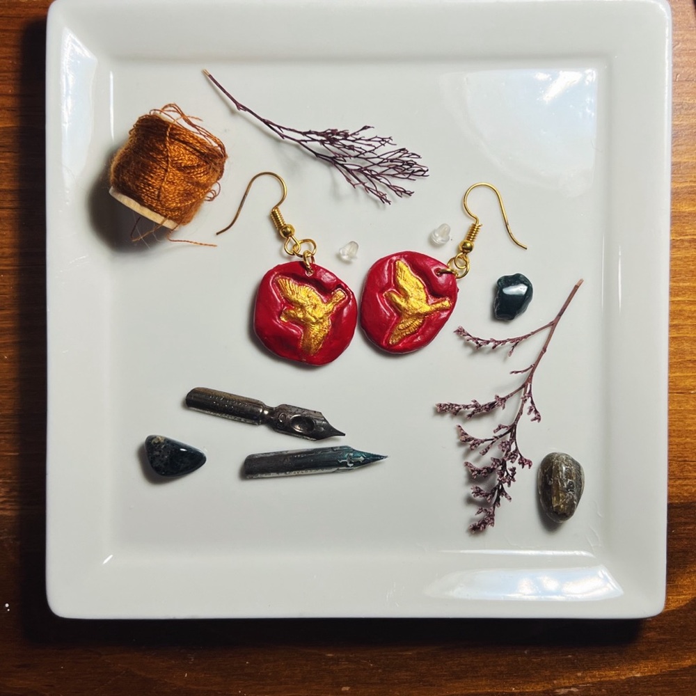 Calling Birds: Wax Seal Style Handcrafted Earrings